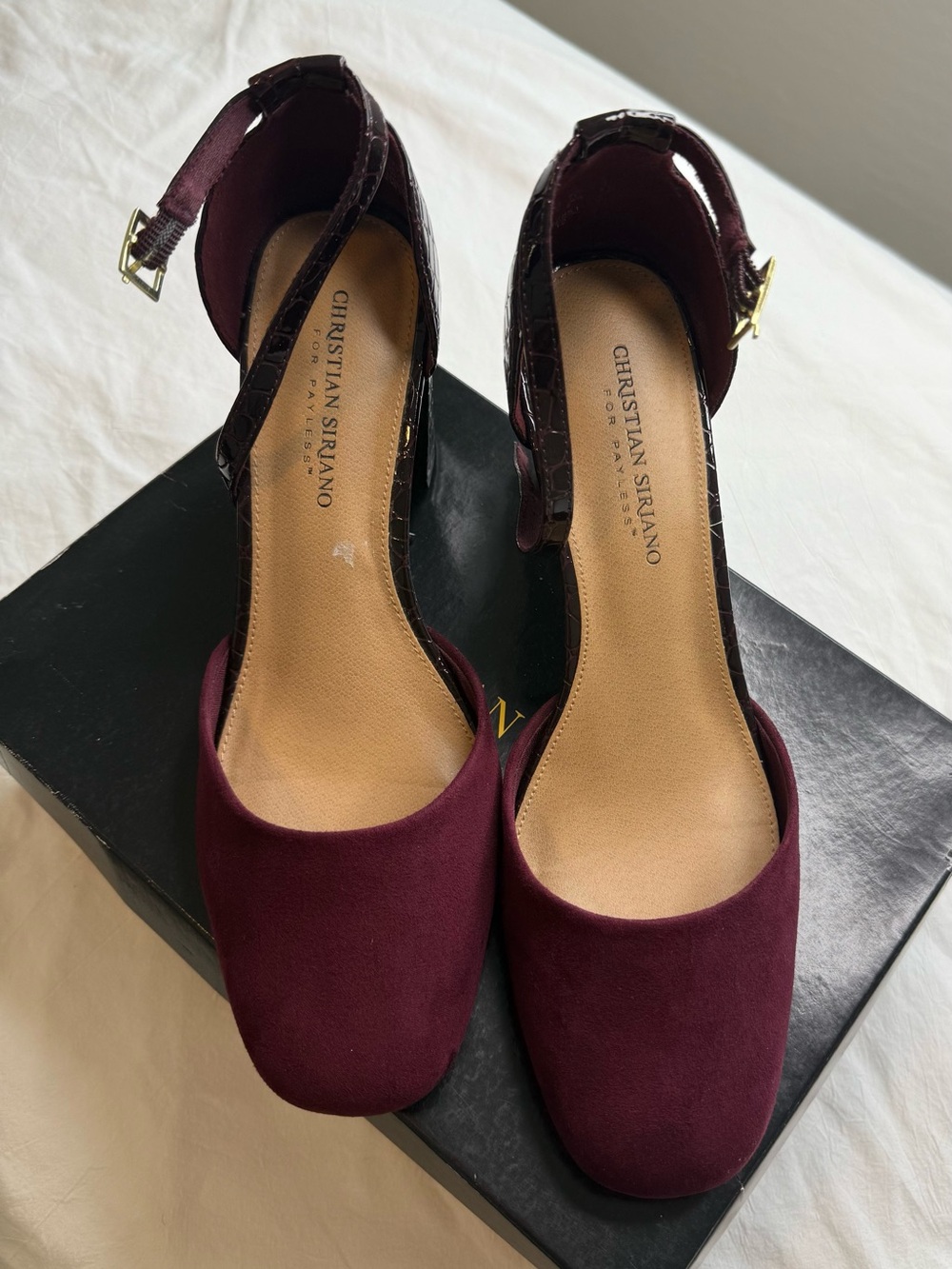 Christian Siriano Burgundy Ankle-Strap Heels